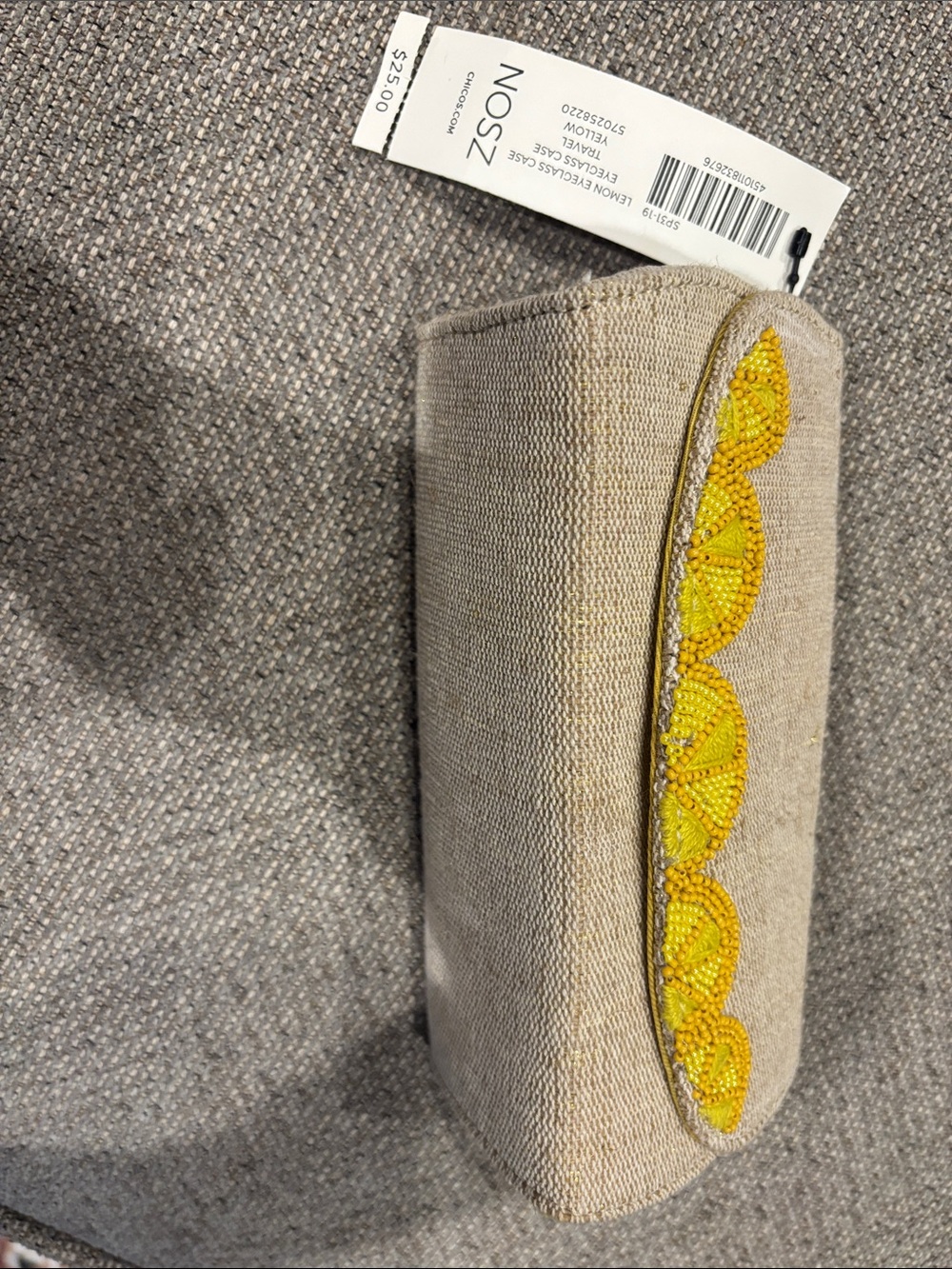 Chico's Yellow Linen Eyeglass Sleeve with Bead Trim